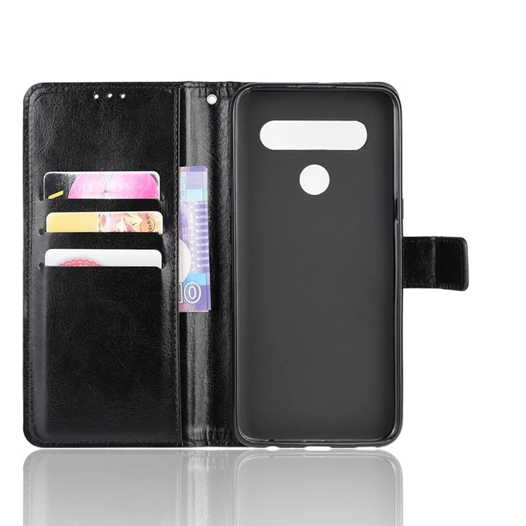 Crazy Horse Wallet Leather Protective Cover for LG K51S/K41S - Black