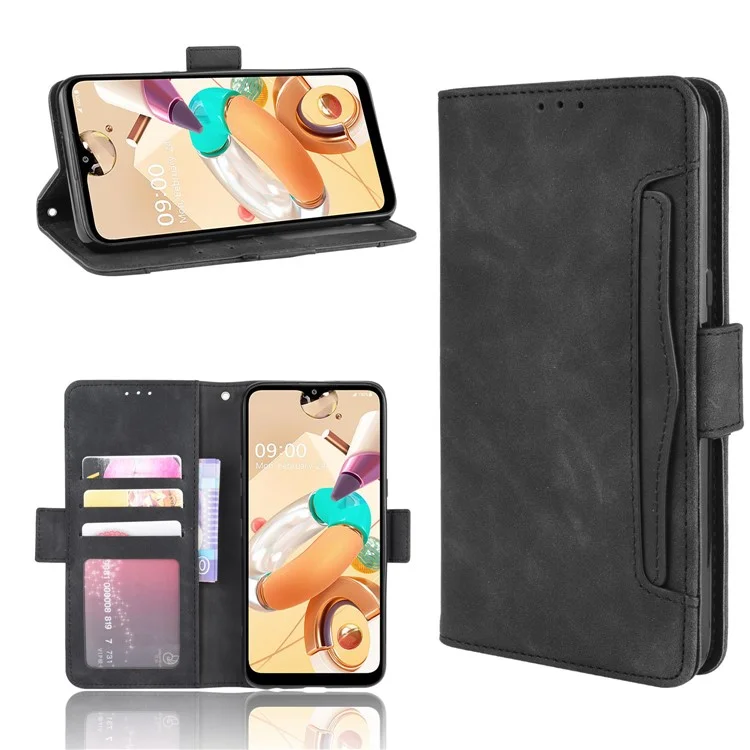 Multiple Card Slots Leather Wallet Protector Cover for LG K51S/K41S - Black