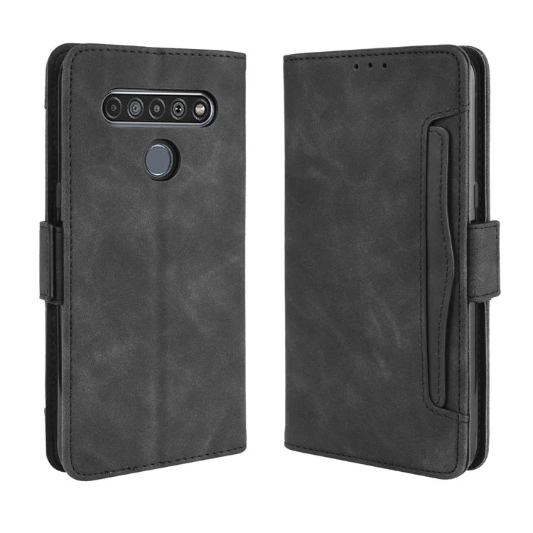 Multiple Card Slots Leather Wallet Protector Cover for LG K51S/K41S - Black