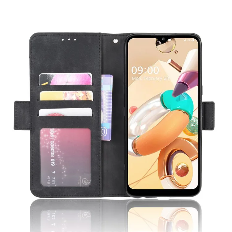 Multiple Card Slots Leather Wallet Protector Cover for LG K51S/K41S - Black