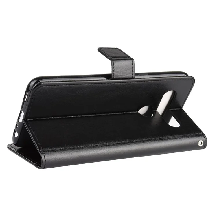Crazy Horse Wallet Stand Case de Cuero Con Correa Para LG K61 - Negro