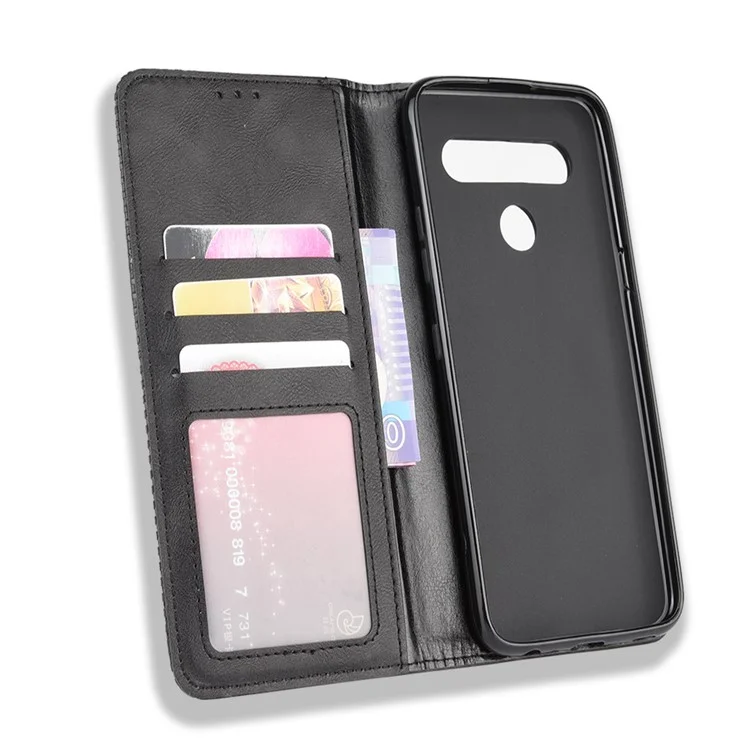 Auto-absorbed Retro Leather Wallet Stand Shell for LG K61 - Black