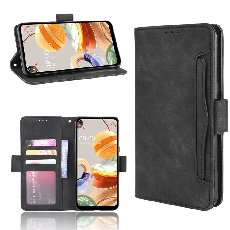 Stand PU Leather Cover with Multiple Card Slots for LG K61 - Black