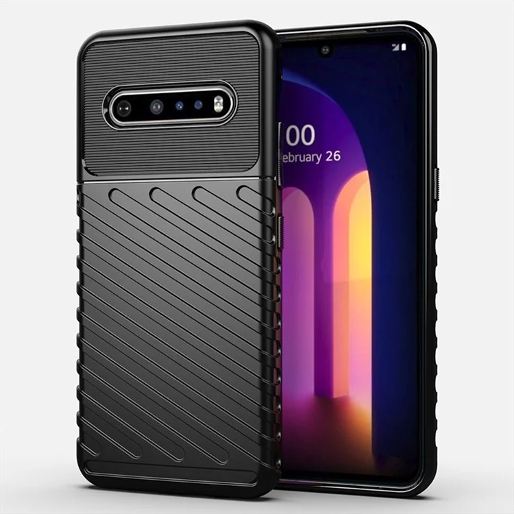 Thunder Series Twill Texture Soft TPU Tampa Shell Para LG V60 Thinq 5G - Preto