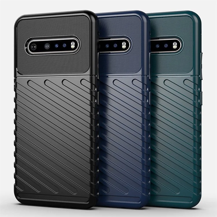 Thunder Series Twill Texture Soft TPU Tampa Shell Para LG V60 Thinq 5G - Preto