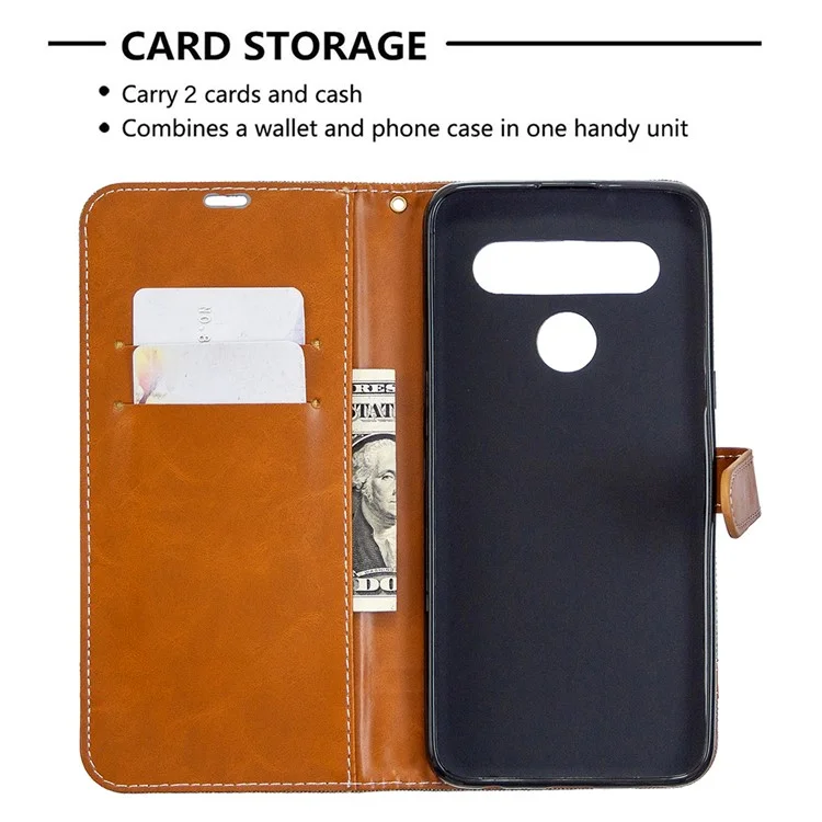 Calças De Calça Jeans De Cor Pano Carteira De Pele De Couro Shell Para Lg K61 - Cinza