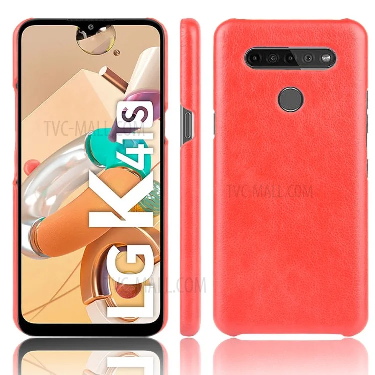 Litchi Texture PU Leather Coated Plastic Hard Phone Cover for LG K41S - Red