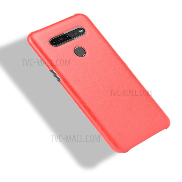 Litchi Texture PU Leather Coated Plastic Hard Phone Cover for LG K41S - Red
