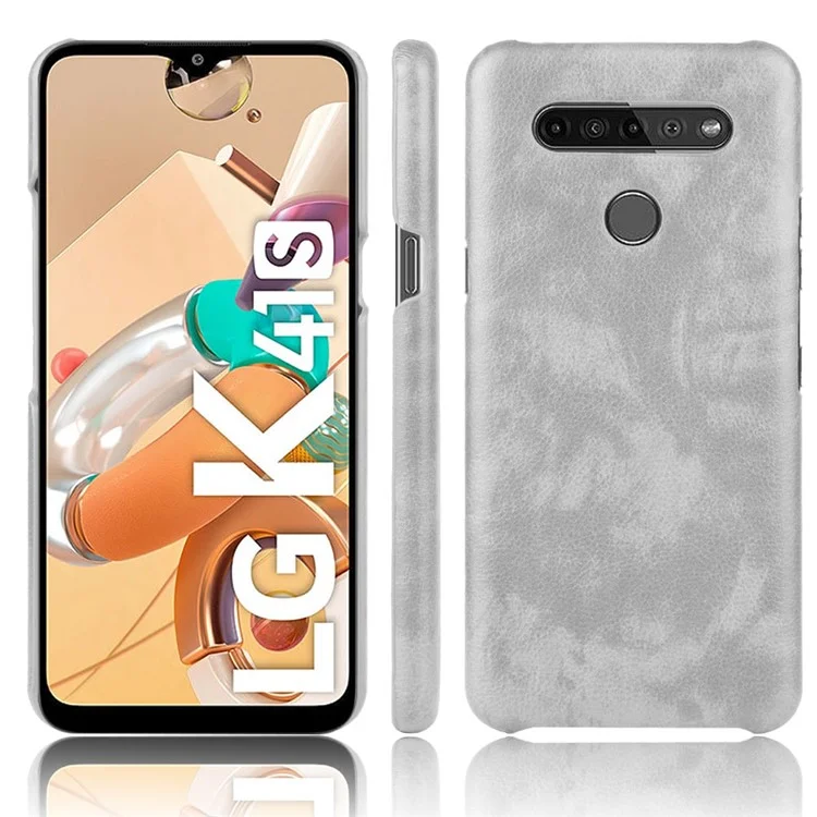 Copertura Del Telefono Rigido Rivestito Di Plastica Rivestito In Pelle Di PU Di Texture Di Litchi Per LG K41s - Grigio