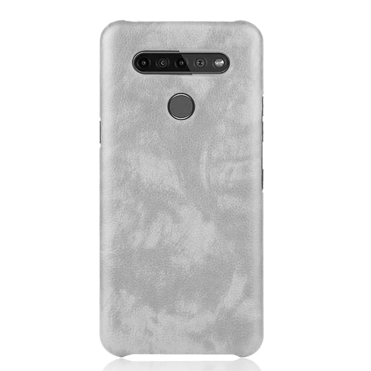 Litchi Texture PU Leather Coated Plastic Hard Phone Cover for LG K41S - Grey