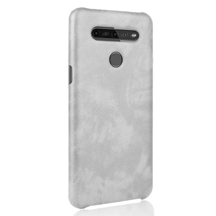 Litchi Texture PU Leather Coated Plastic Hard Phone Cover for LG K41S - Grey