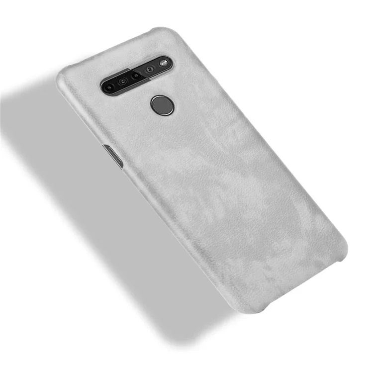 Litchi Texture PU Leather Coated Plastic Hard Phone Cover for LG K41S - Grey