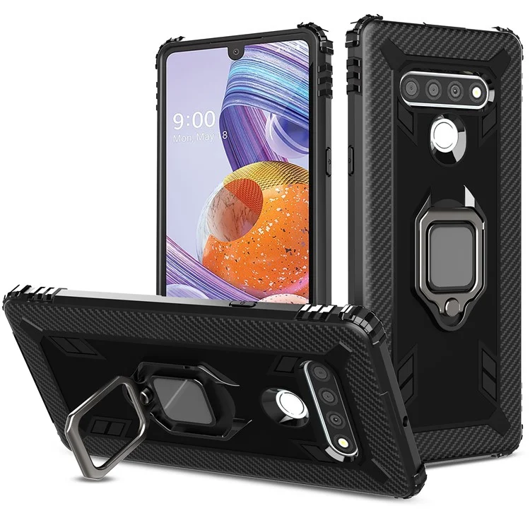 Finger Ring Kickstand TPU Shell Case for LG Stylo 6 - Black