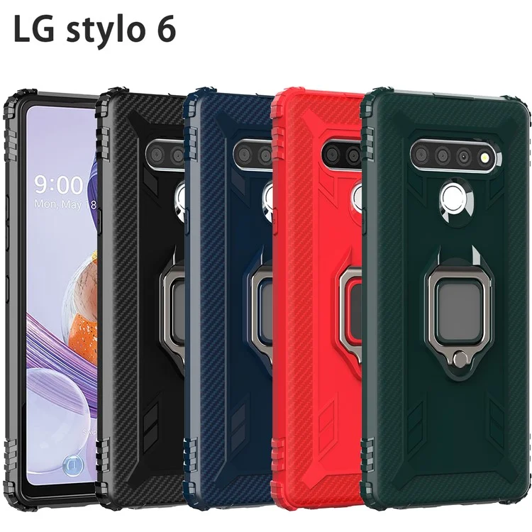 Custodia a Guscio TPU Dell'anello di Dito Per LG Stylo 6 - Nero