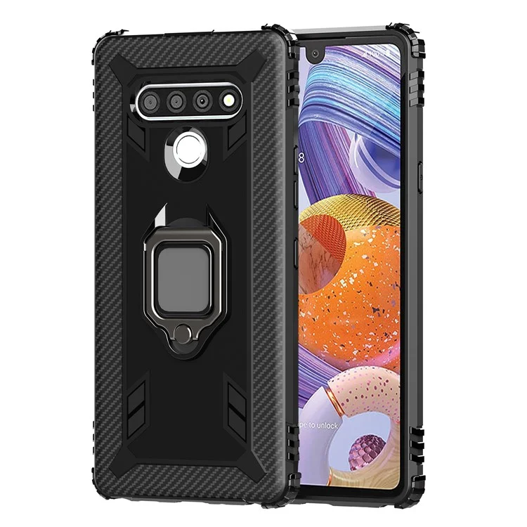 Finger Ring Kickstand TPU Shell Case for LG Stylo 6 - Black