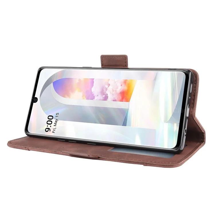 Étui de Téléphone en Cuir de Portefeuille Avec Plusieurs Emplacements de Carte Pour LG Velvet - Brun