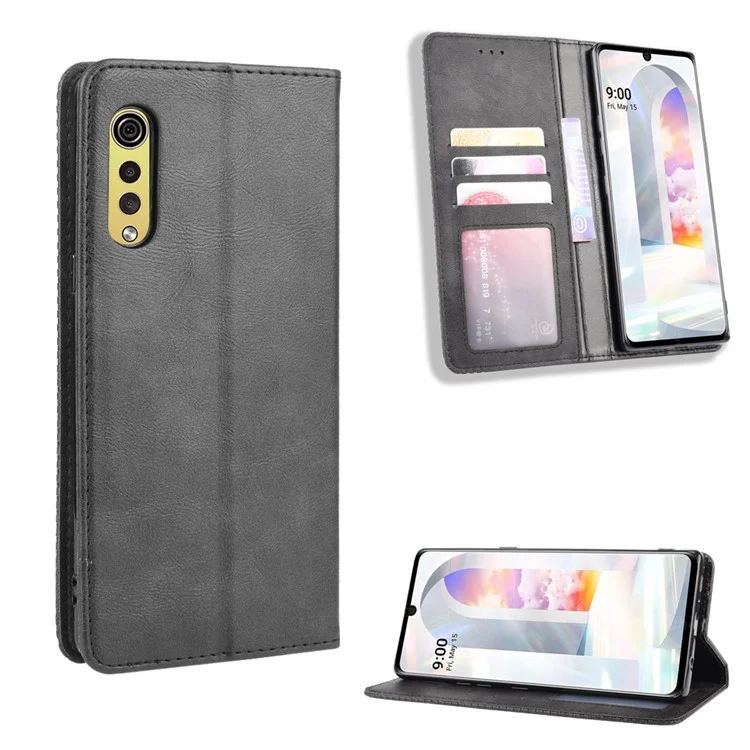 Custodia in pelle PU retro assorbente automaticamente per LG Velvet - Nero