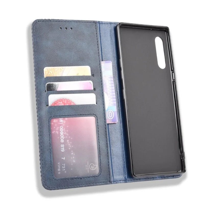 Auto-absorbed Retro PU Leather Shell Wallet Cell Phone Cover for LG Velvet - Blue