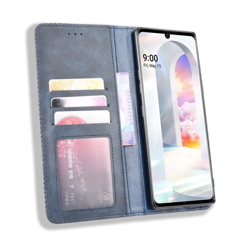 Auto-absorbed Retro PU Leather Shell Wallet Cell Phone Cover for LG Velvet - Blue