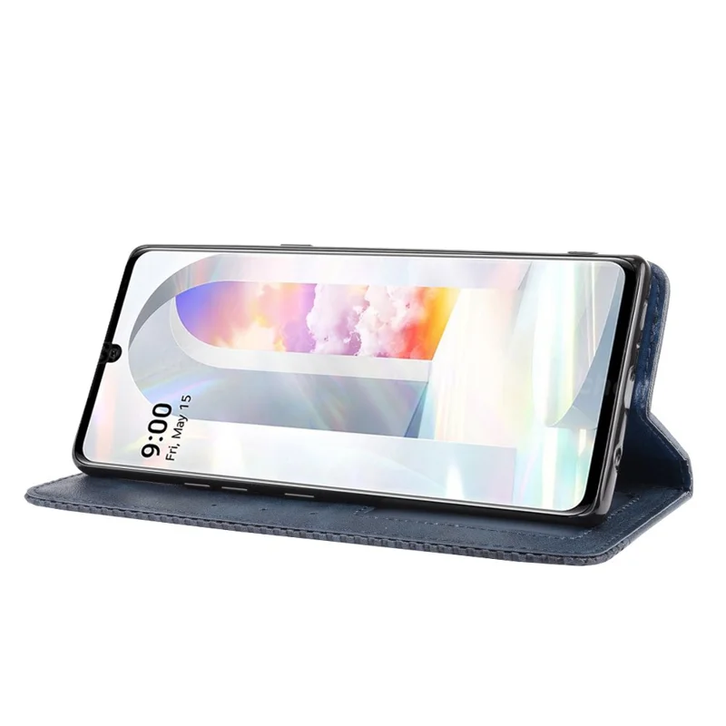 Auto-absorbed Retro PU Leather Shell Wallet Cell Phone Cover for LG Velvet - Blue