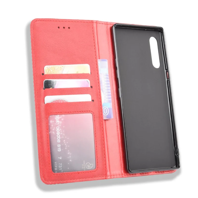Auto-absorbed Retro PU Leather Shell Wallet Cell Phone Cover for LG Velvet - Red