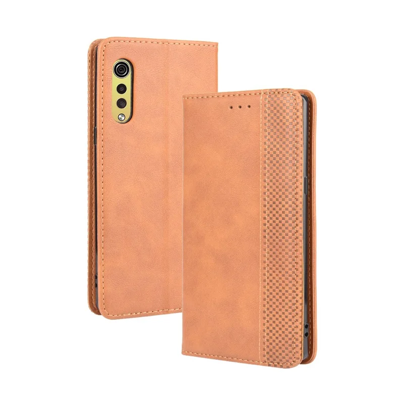 Auto-absorbed Retro PU Leather Shell Wallet Cell Phone Cover for LG Velvet - Brown