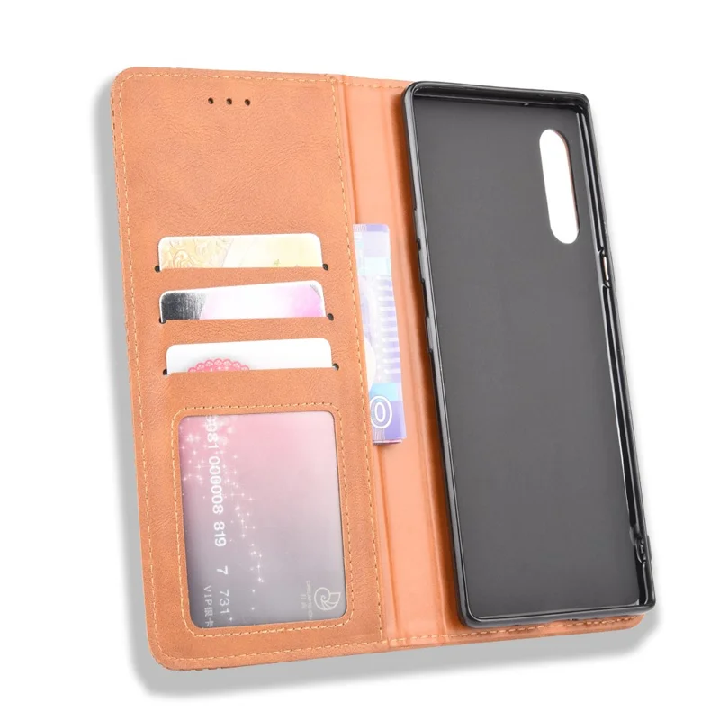 Auto-absorbed Retro PU Leather Shell Wallet Cell Phone Cover for LG Velvet - Brown