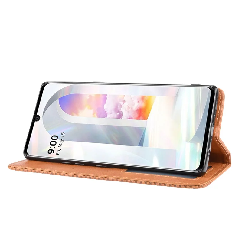 Auto-absorbed Retro PU Leather Shell Wallet Cell Phone Cover for LG Velvet - Brown