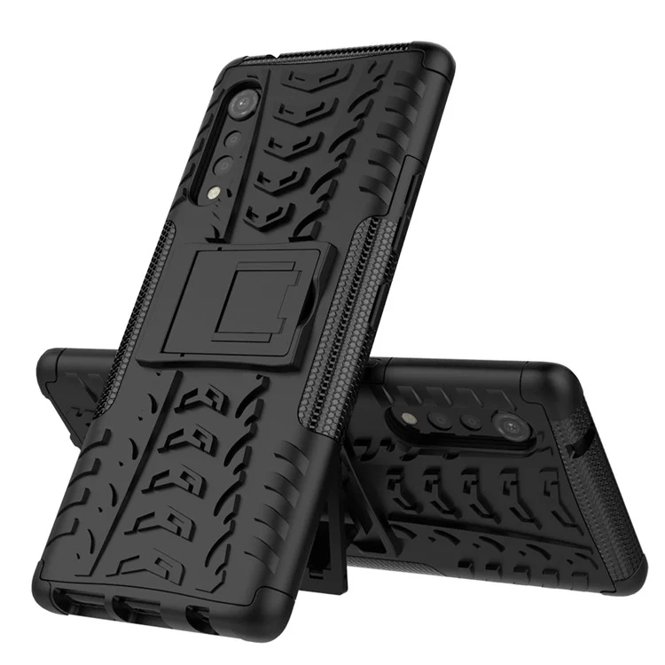 Padrão de Pneu Frio PC + TPU Anti-slip Phone Shell Com Kickstand Para LG Velvet - Preto