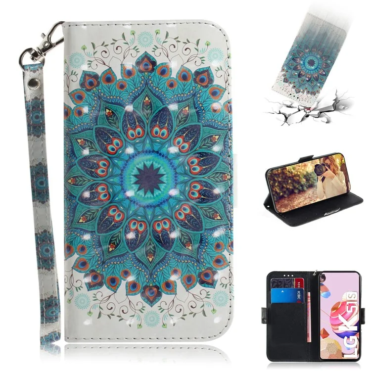 Печать Pattern Printing Light Spot Decor Кожаный Кошелек с Помощью Lanyard Для LG K41S / LG K51S - Цветочный Рисунок