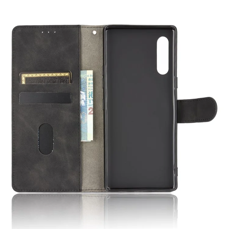 Skin-touch Wallet Stand Leather Cell Phone Cover for LG Velvet - Black