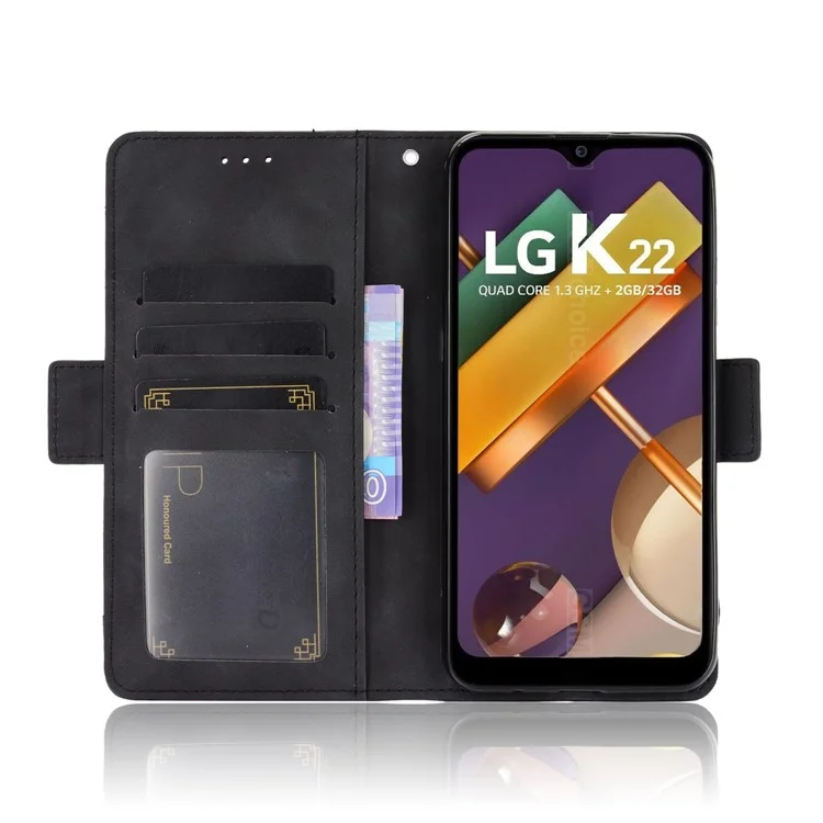 Varera de Tapa Del Teléfono de la Billetera de Cuero Con Ranuras Para Tarjetas Que se Someten a LG K22 - Negro