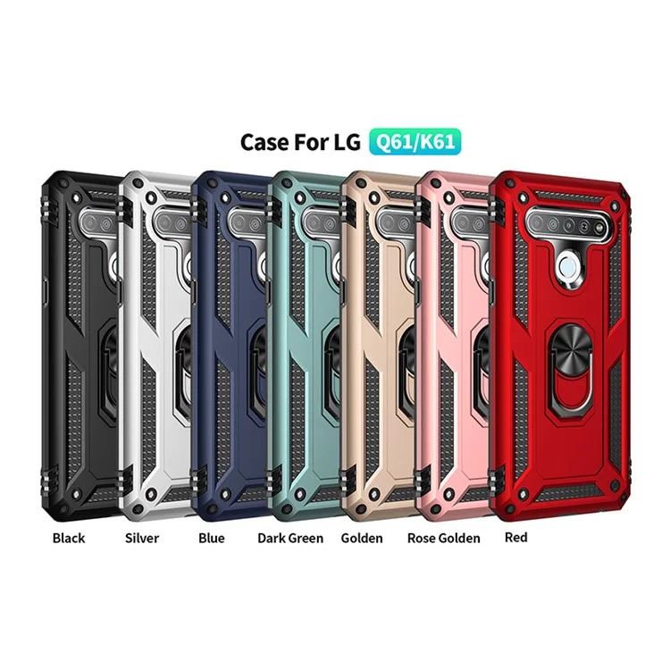 Funda híbrida de carcasa de PC + TPU con soporte de anillo para LG K61 - Negro