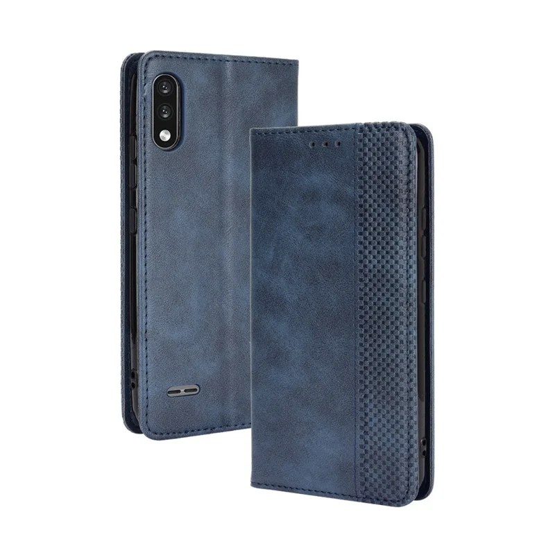 جراب هاتف بتصميم كلاسيكي مغناطيسي لهاتف LG K22، جراب جلد بحامل - أزرق