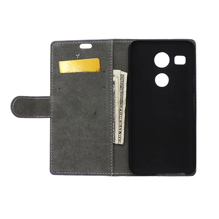 Faux Sheep Skin Leather Phone Case Stand Cover for LG Nexus 5X - Black