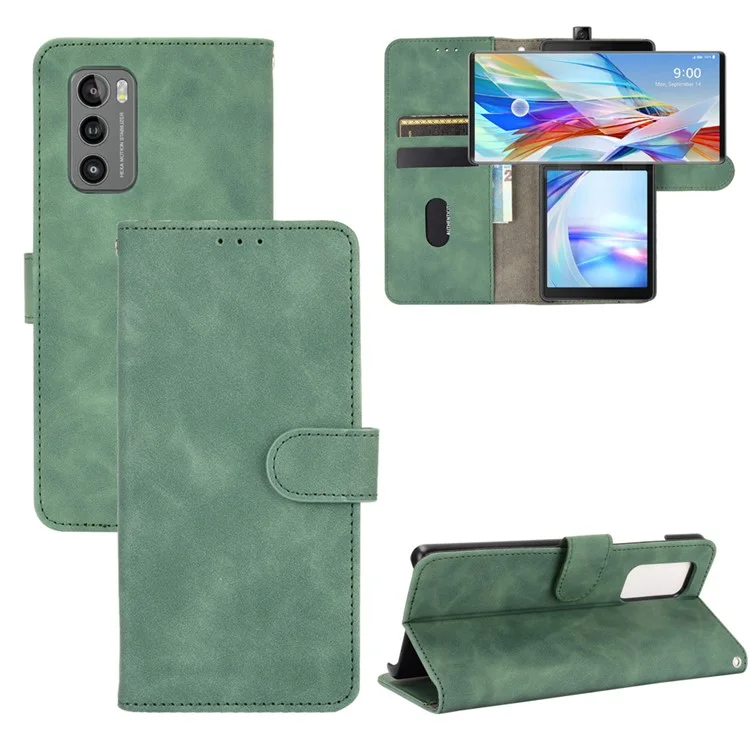 Skin-touch PU Leather Wallet Cell Phone Case for LG Wing 5G - Green