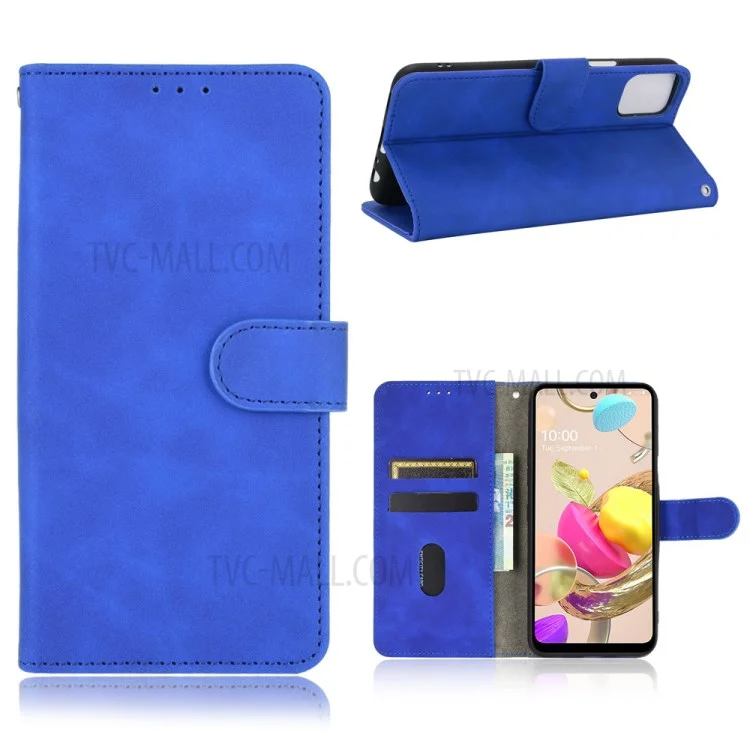 Skin-Touch-Feeling Folio Flip Leather Wallet Stand Phone Case for LG K42 - Blue