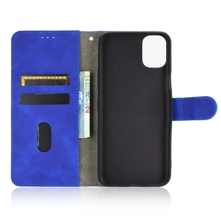 Skin-Touch-Feeling Folio Flip Leather Wallet Stand Phone Case for LG K42 - Blue