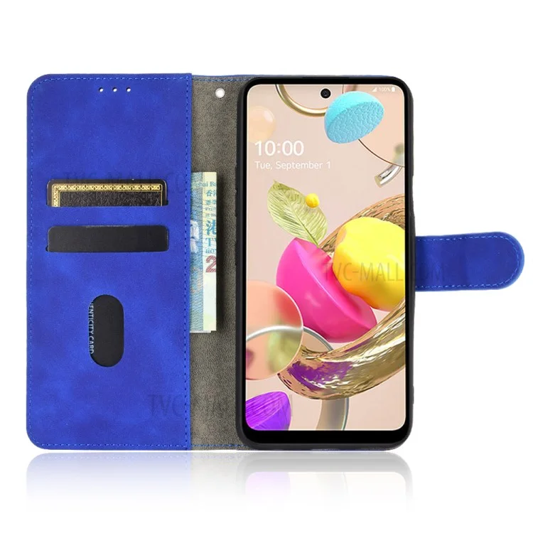 Skin-Touch-Feeling Folio Flip Leather Wallet Stand Phone Case for LG K42 - Blue