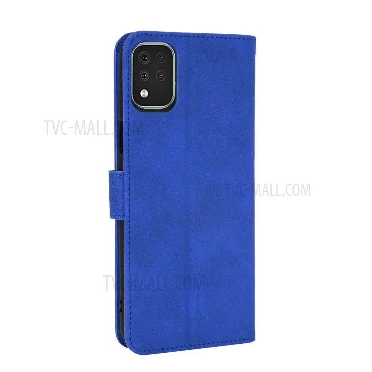 Skin-Touch-Feeling Folio Flip Leather Wallet Stand Phone Case for LG K42 - Blue