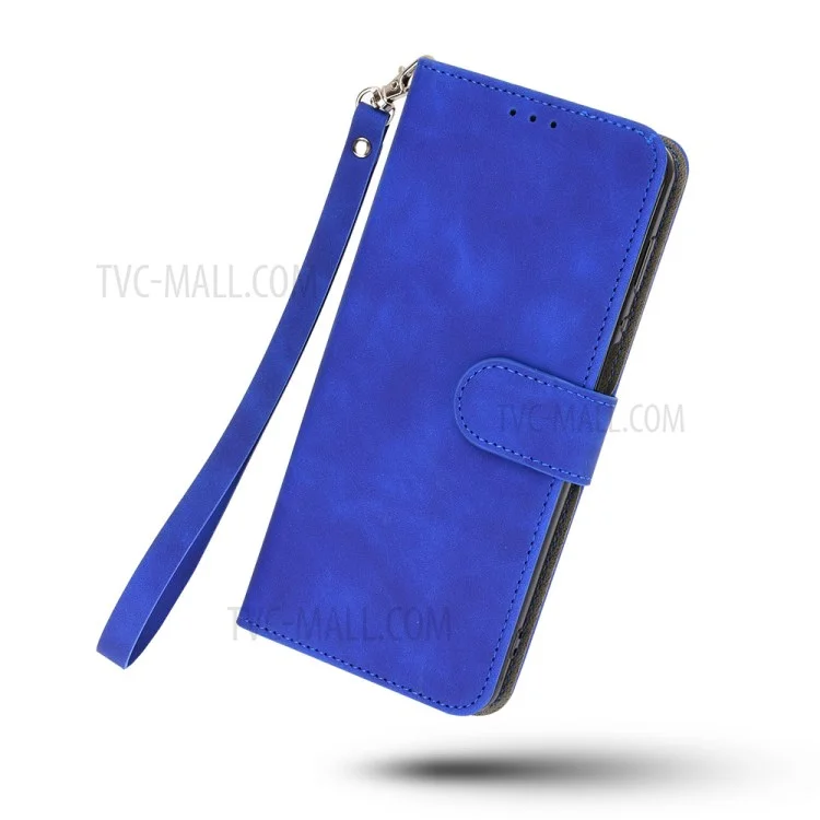 Skin-Touch-Feeling Folio Flip Leather Wallet Stand Phone Case for LG K42 - Blue
