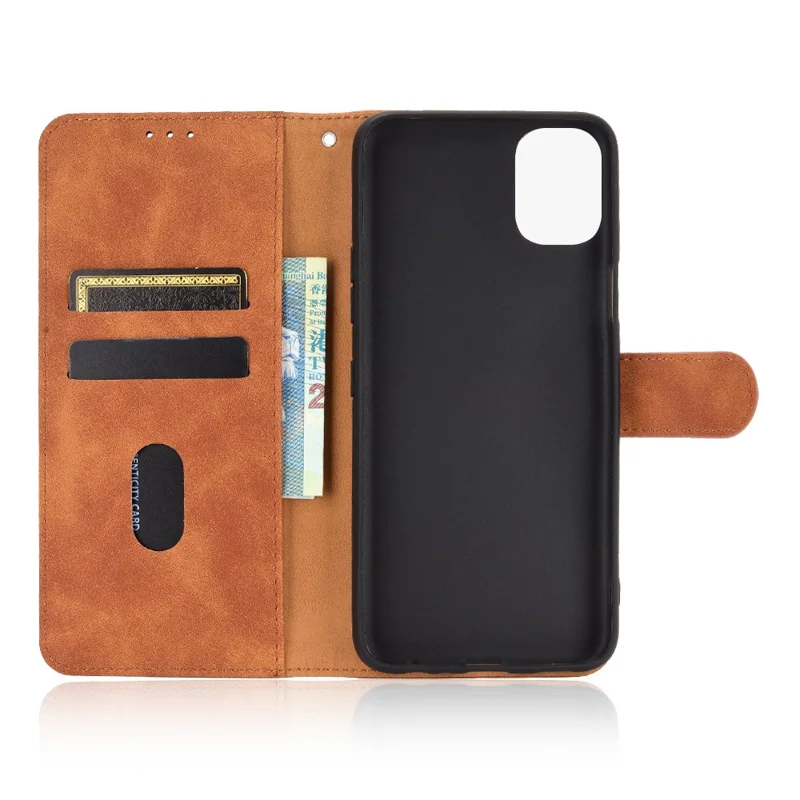 Skin-Touch-Feeling Folio Flip Leather Wallet Stand Phone Case for LG K42 - Brown