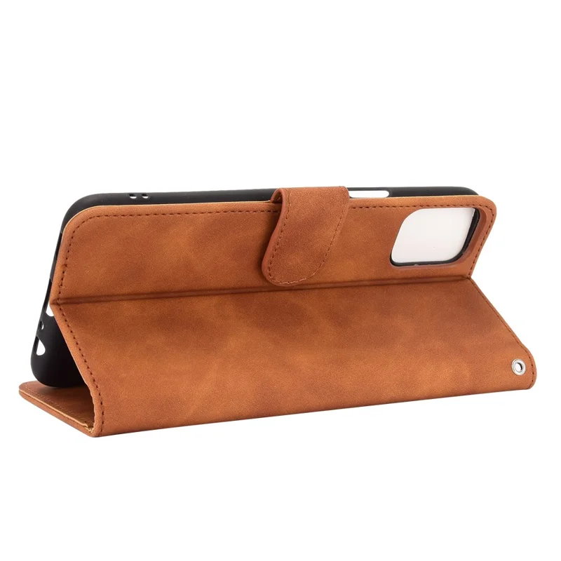 Skin-Touch-Feeling Folio Flip Leather Wallet Stand Phone Case for LG K42 - Brown
