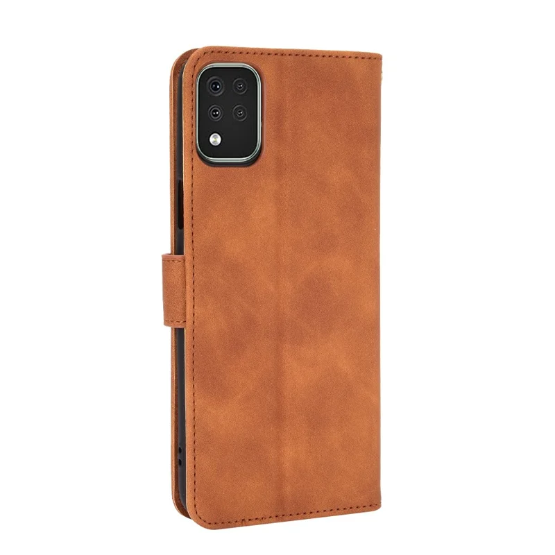Skin-Touch-Feeling Folio Flip Leather Wallet Stand Phone Case for LG K42 - Brown