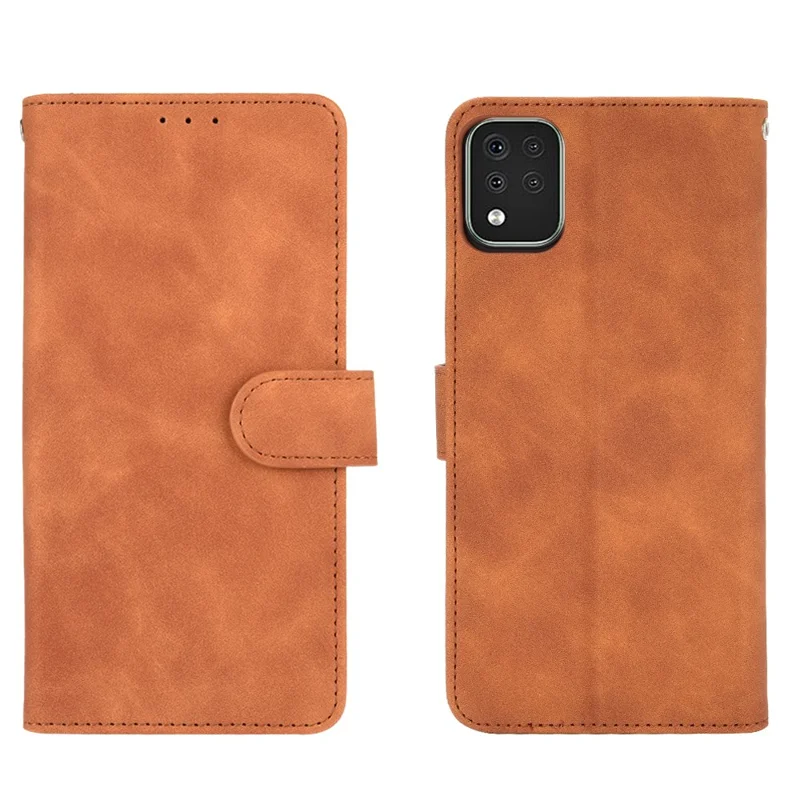 Skin-Touch-Feeling Folio Flip Leather Wallet Stand Phone Case for LG K42 - Brown