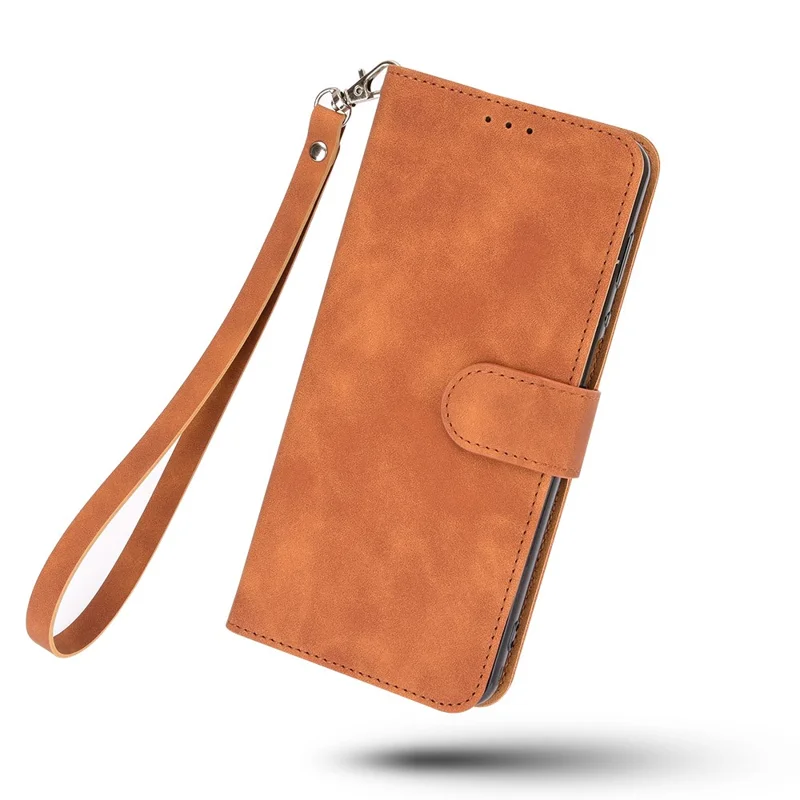 Skin-Touch-Feeling Folio Flip Leather Wallet Stand Phone Case for LG K42 - Brown