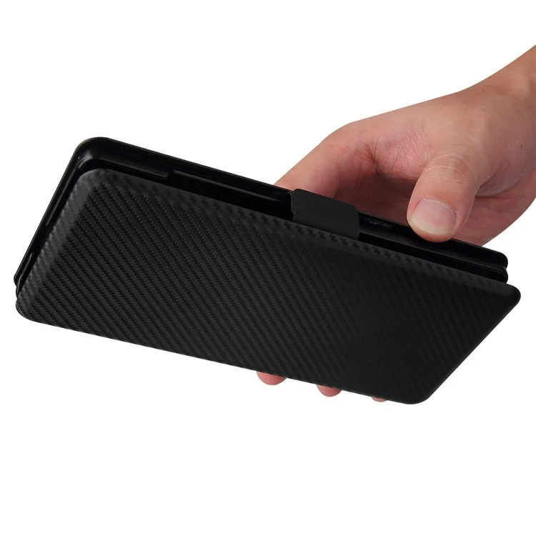 Capa Magnética de Fibra de Carbono para Telefone com Fivela + Porta-Cartões + Alça de Anel para LG Wing 5G - Preto