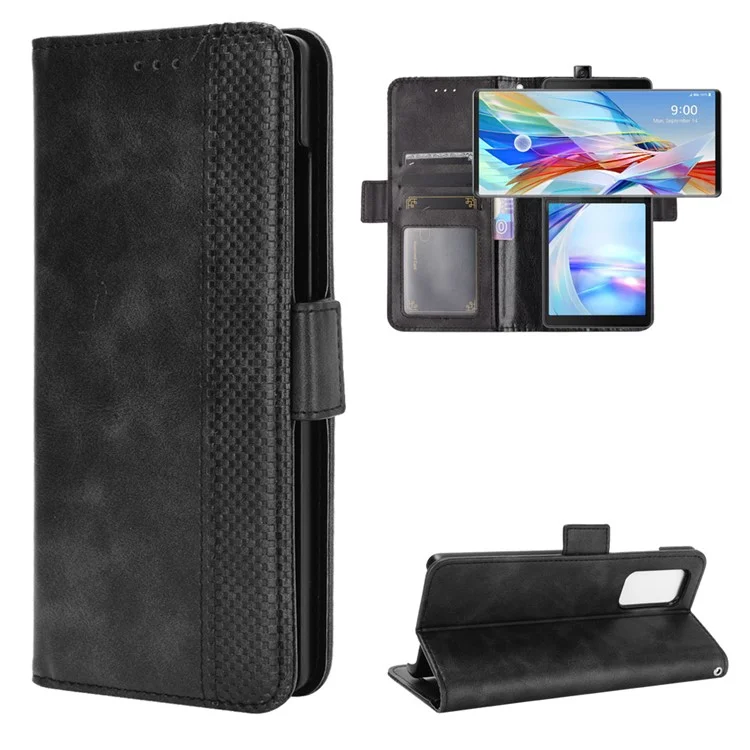 Carteira de Couro Retrô com Fivela Magnética Lateral Capa de Telefone para LG Wing 5G - Preta