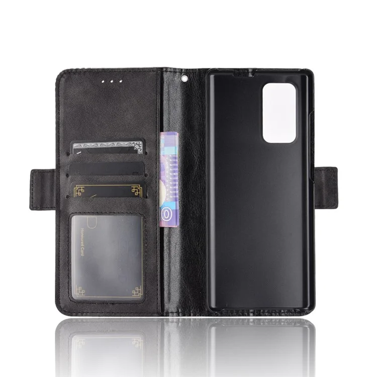 Carteira de Couro Retrô com Fivela Magnética Lateral Capa de Telefone para LG Wing 5G - Preta