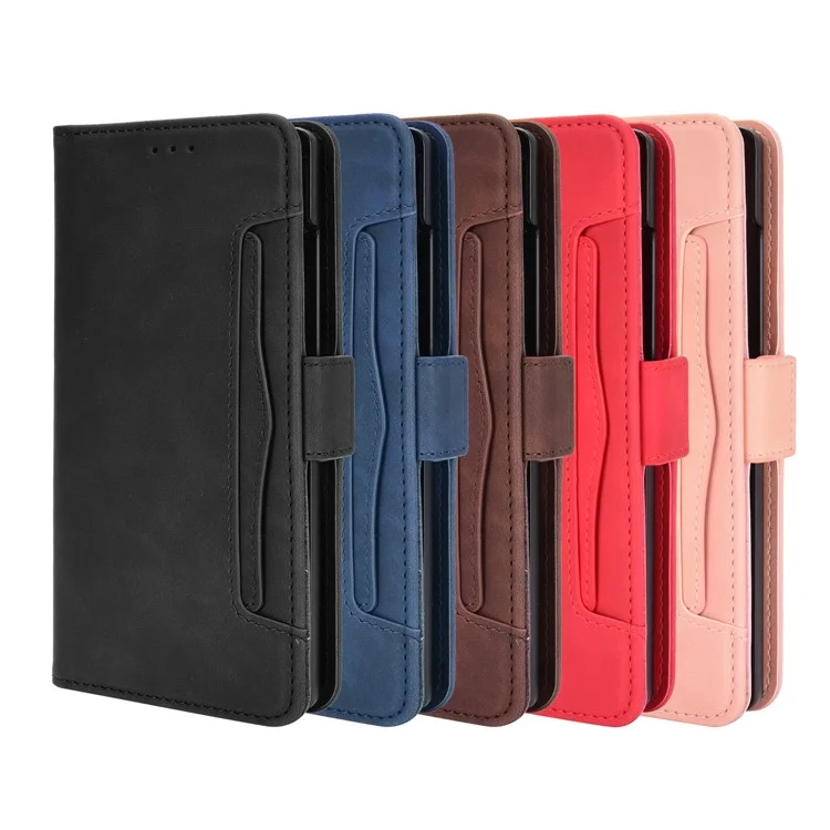 Phone Protective Cover Stand Leather Case with Multiple Card Slots for LG Wing 5G - Black